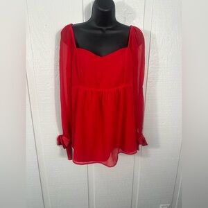 Chic Red Women's Chiffon Blouse